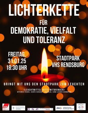 Plakat mit allen Daten der Lichterkette am 31.1. ab 18.30 Uhr im Stadtpark Rendsburg